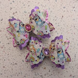Blue and Orange Australian Cartoon Cattle Dogs Small 3 Inch Easter Hair Bows