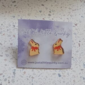 Lindt Gold Mirror Bunny Rabbit Easter Stud Earrings