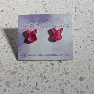 Pink Shimmer Bunny Rabbit Head Easter Stud Earrings