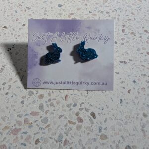 Blue Glitter Bunny Rabbit Easter Stud Earrings