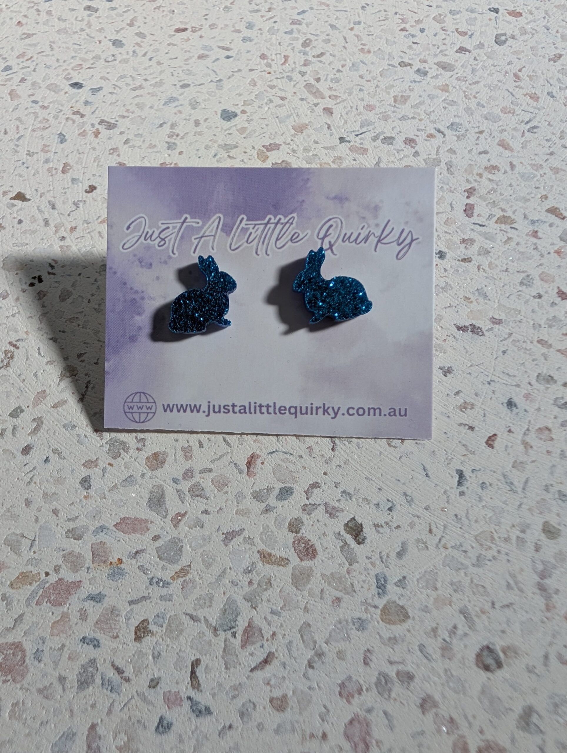 Blue Glitter Bunny Rabbit Easter Stud Earrings