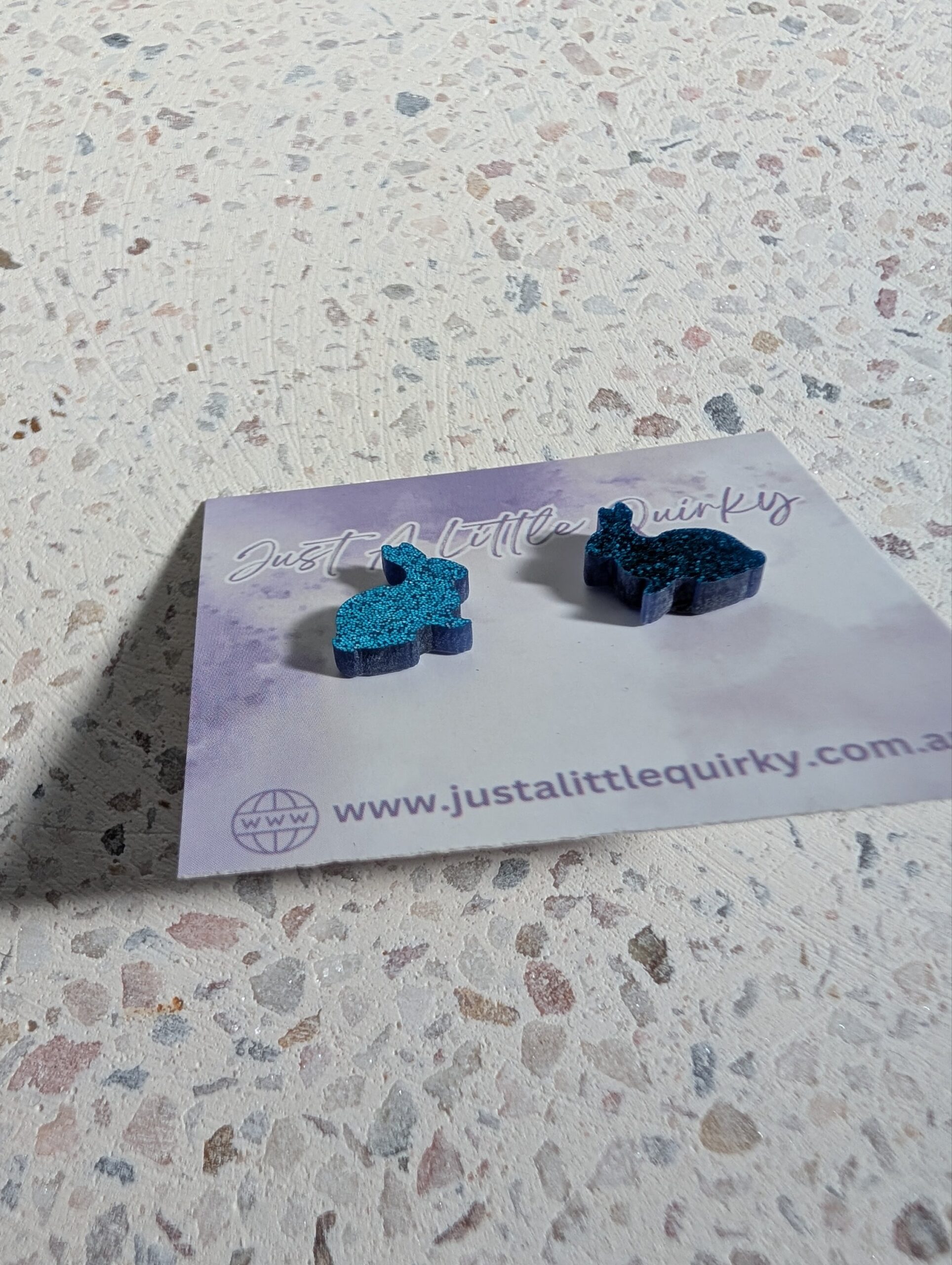 Blue Glitter Bunny Rabbit Easter Stud Earrings - Image 2