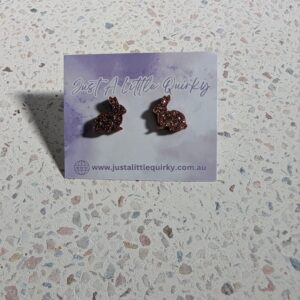 Brown Glitter Bunny Rabbit Easter Stud Earrings
