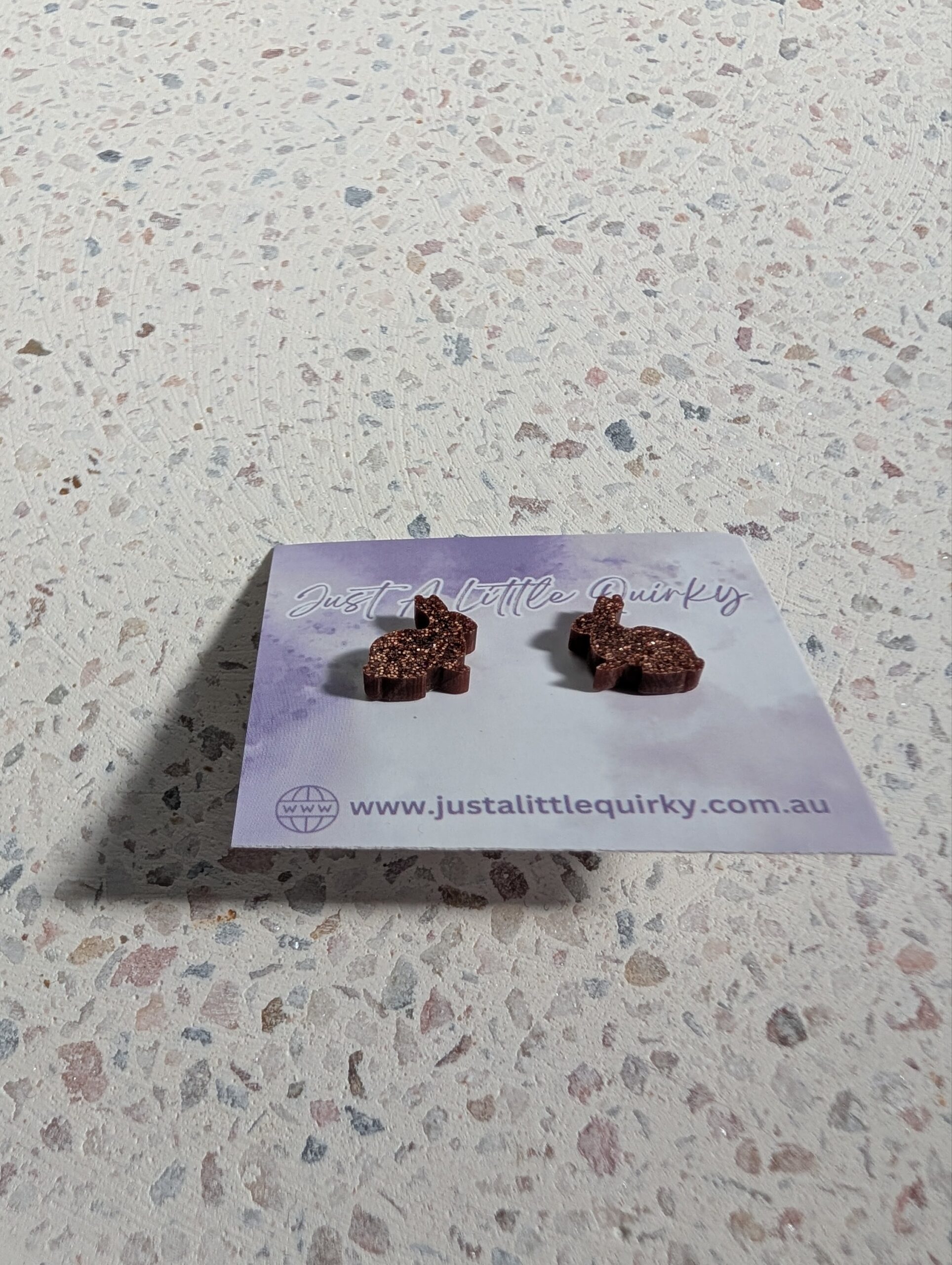 Brown Glitter Bunny Rabbit Easter Stud Earrings - Image 2