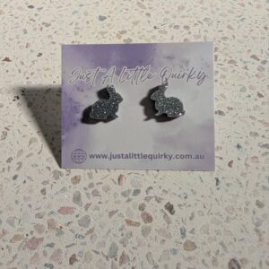 Silver Glitter Bunny Rabbit Easter Stud Earrings