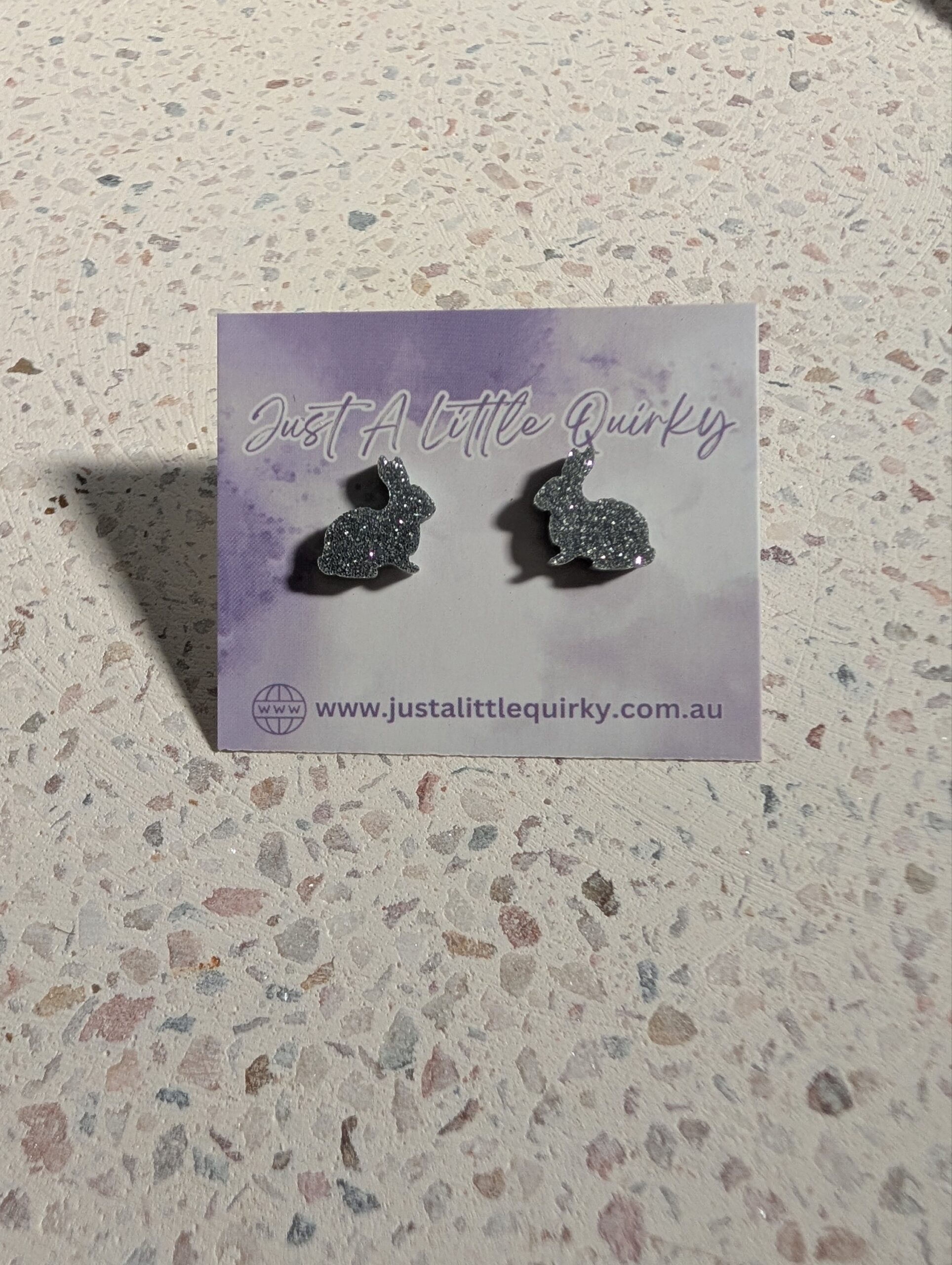 Silver Glitter Bunny Rabbit Easter Stud Earrings