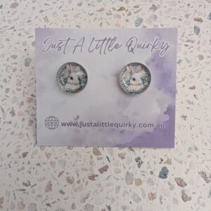 Floral Bunny Rabbit Easter Stud Earrings