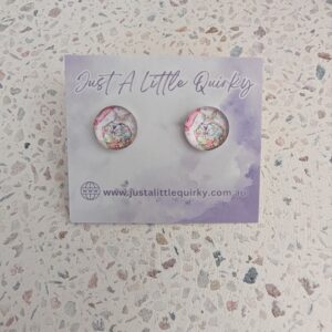 Easter Bunny Rabbit In A Pink Easter Basket Stud Earrings