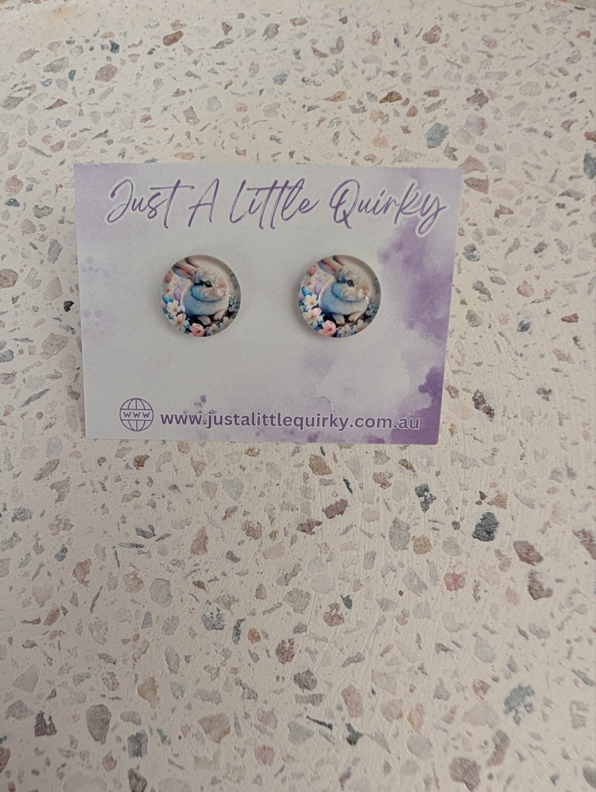 Easter Bunny Rabbit With Frangipani Flowers Stud Earrings