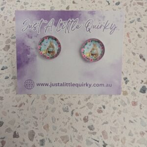 Brown Bunny Rabbit With Easter Basket Stud Earrings