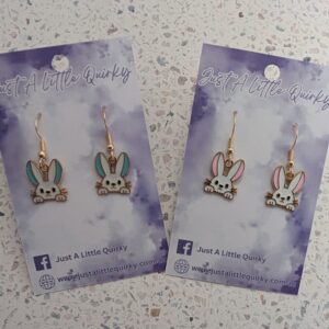Pink And Blue Peeking Easter Bunny White Rabbit Hook Dangle Earrings