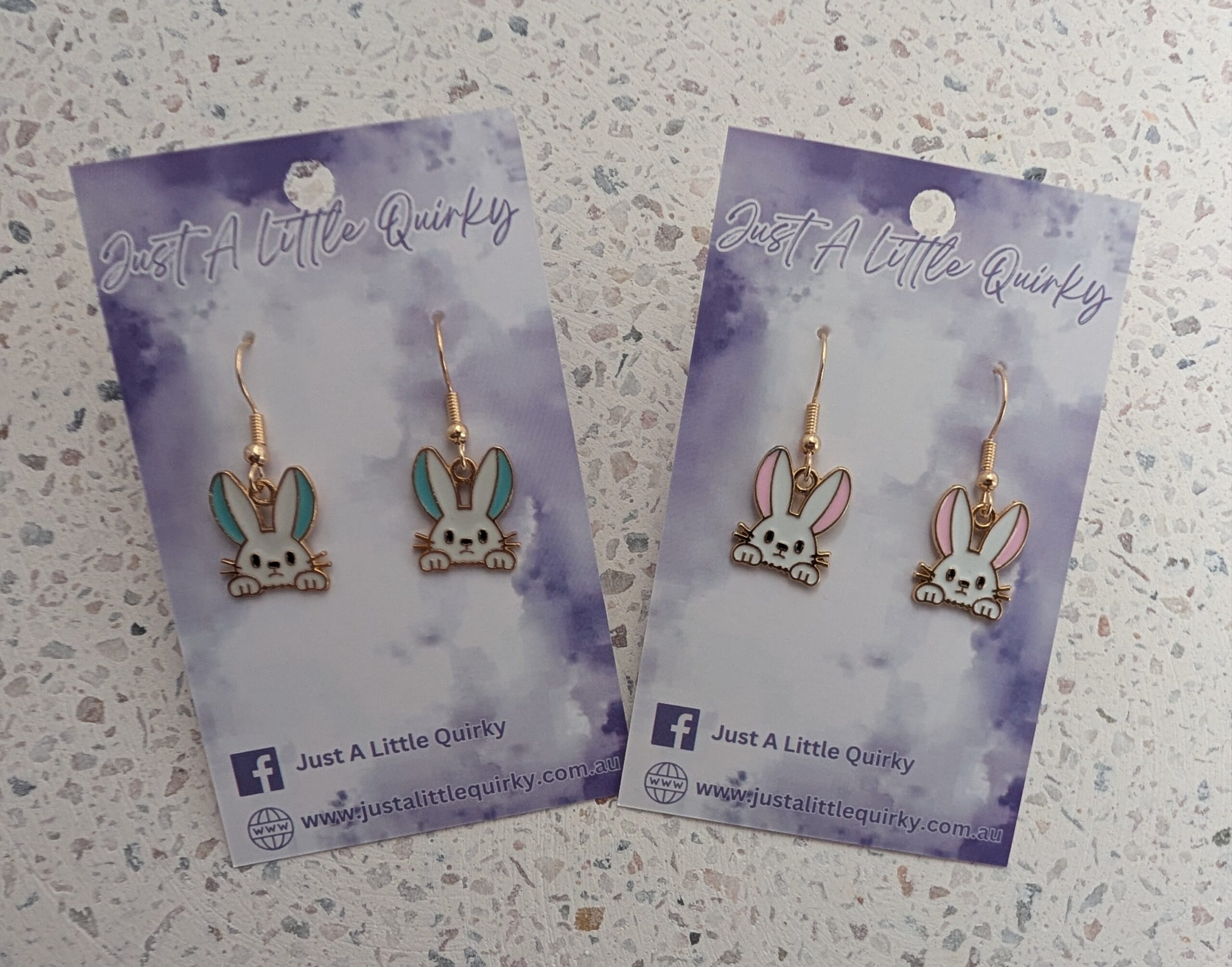 Pink And Blue Peeking Easter Bunny White Rabbit Hook Dangle Earrings