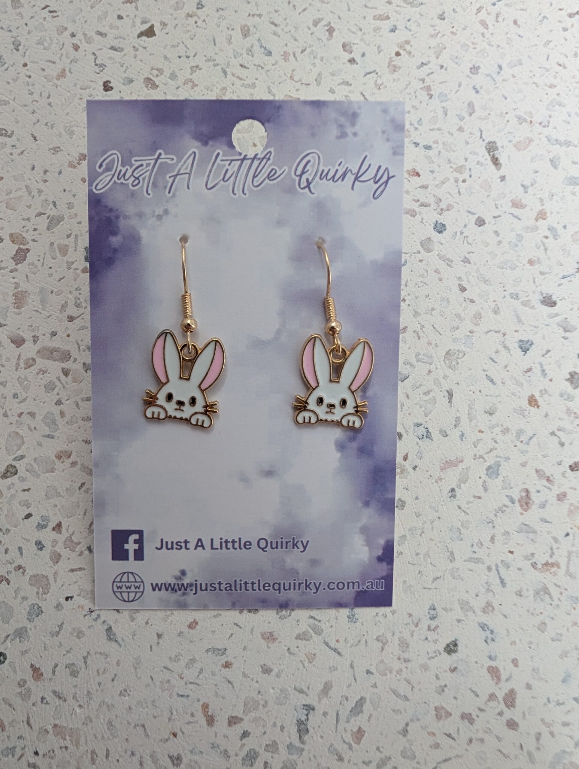 Pink And Blue Peeking Easter Bunny White Rabbit Hook Dangle Earrings - Image 3