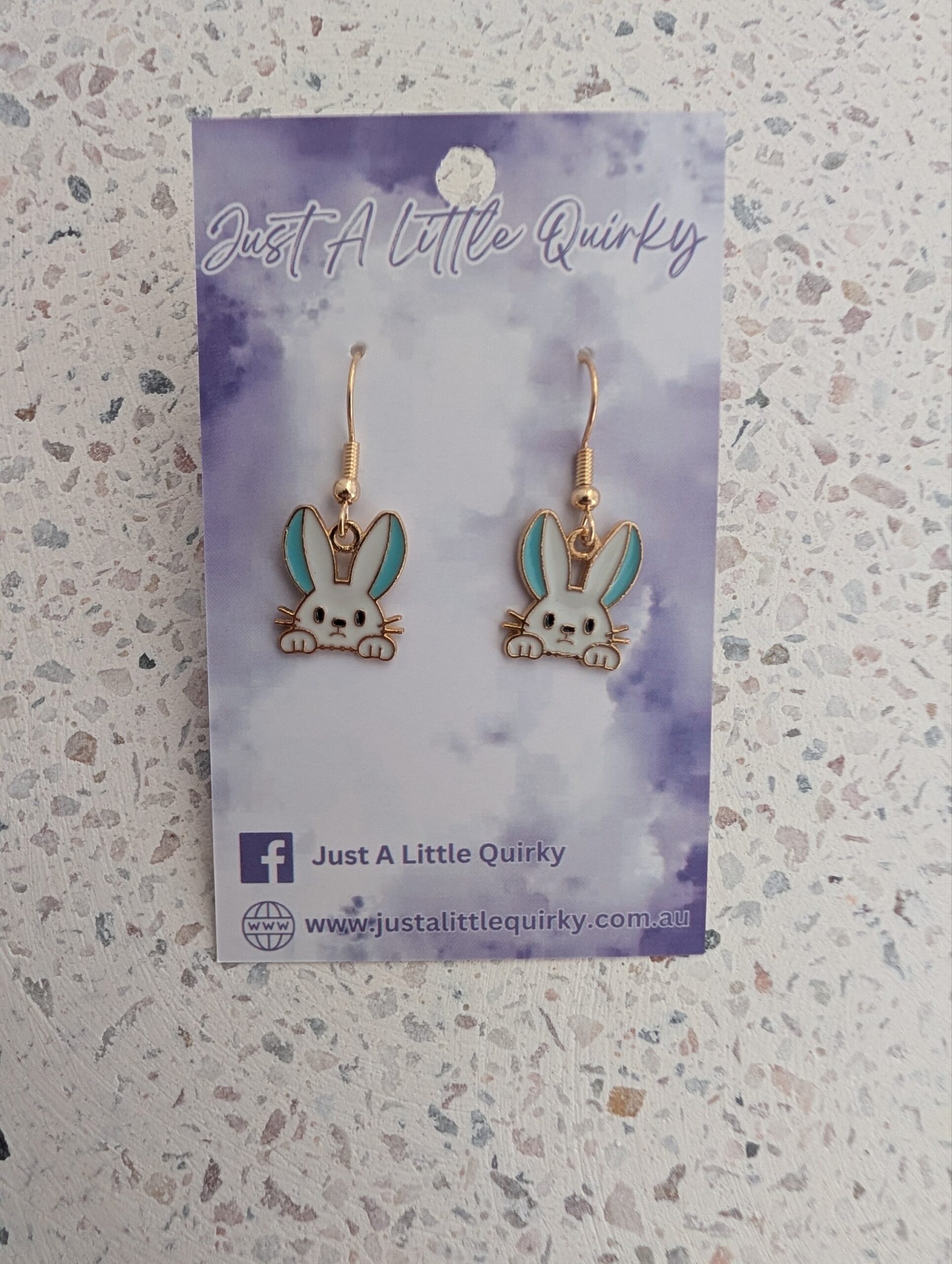 Pink And Blue Peeking Easter Bunny White Rabbit Hook Dangle Earrings - Image 2