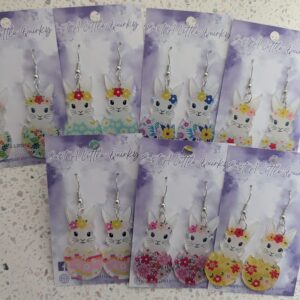 Acrylic Floral White Bunny Inside Easter Egg Hook Dangle Earrings