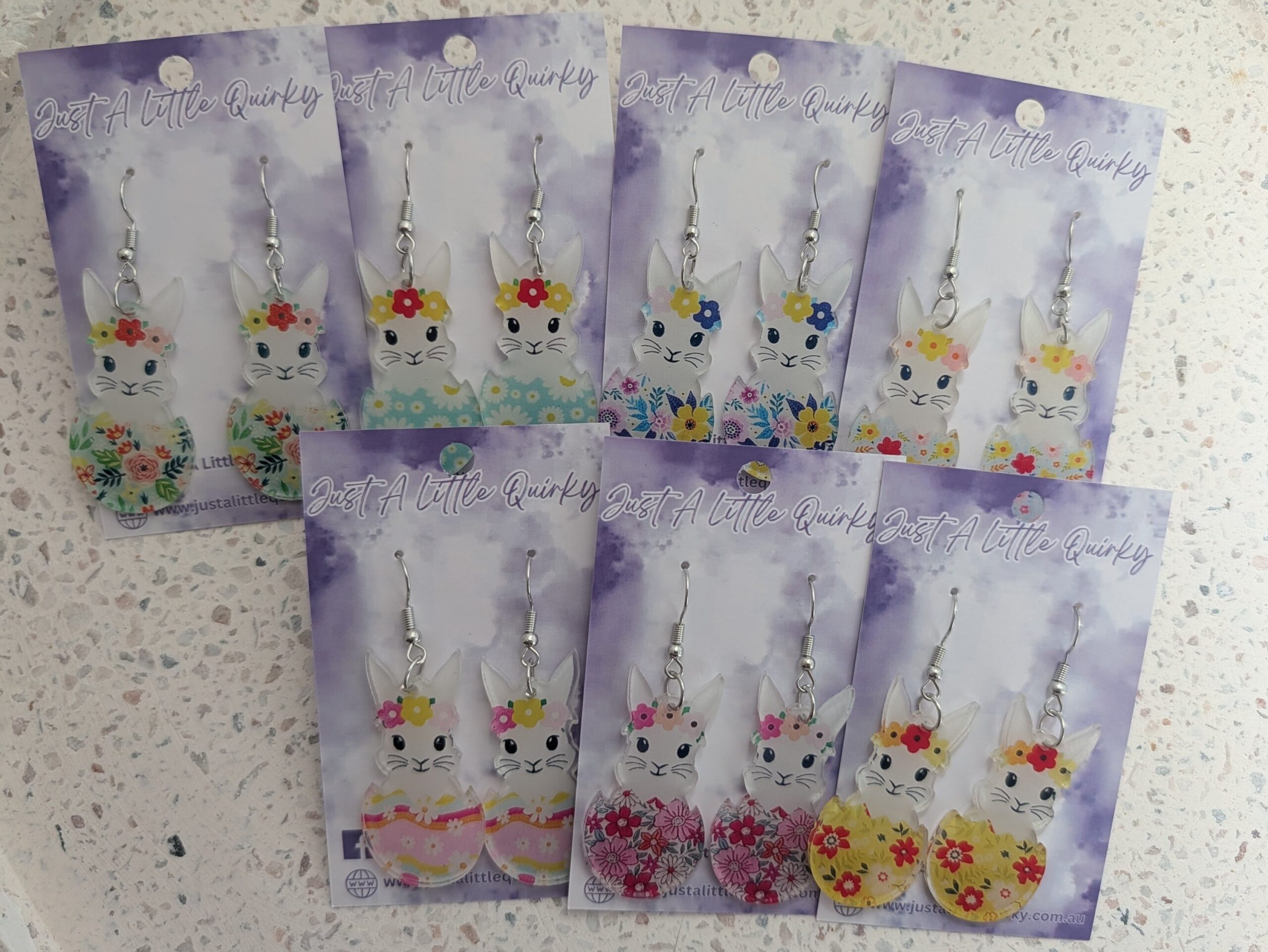 Acrylic Floral White Bunny Inside Easter Egg Hook Dangle Earrings