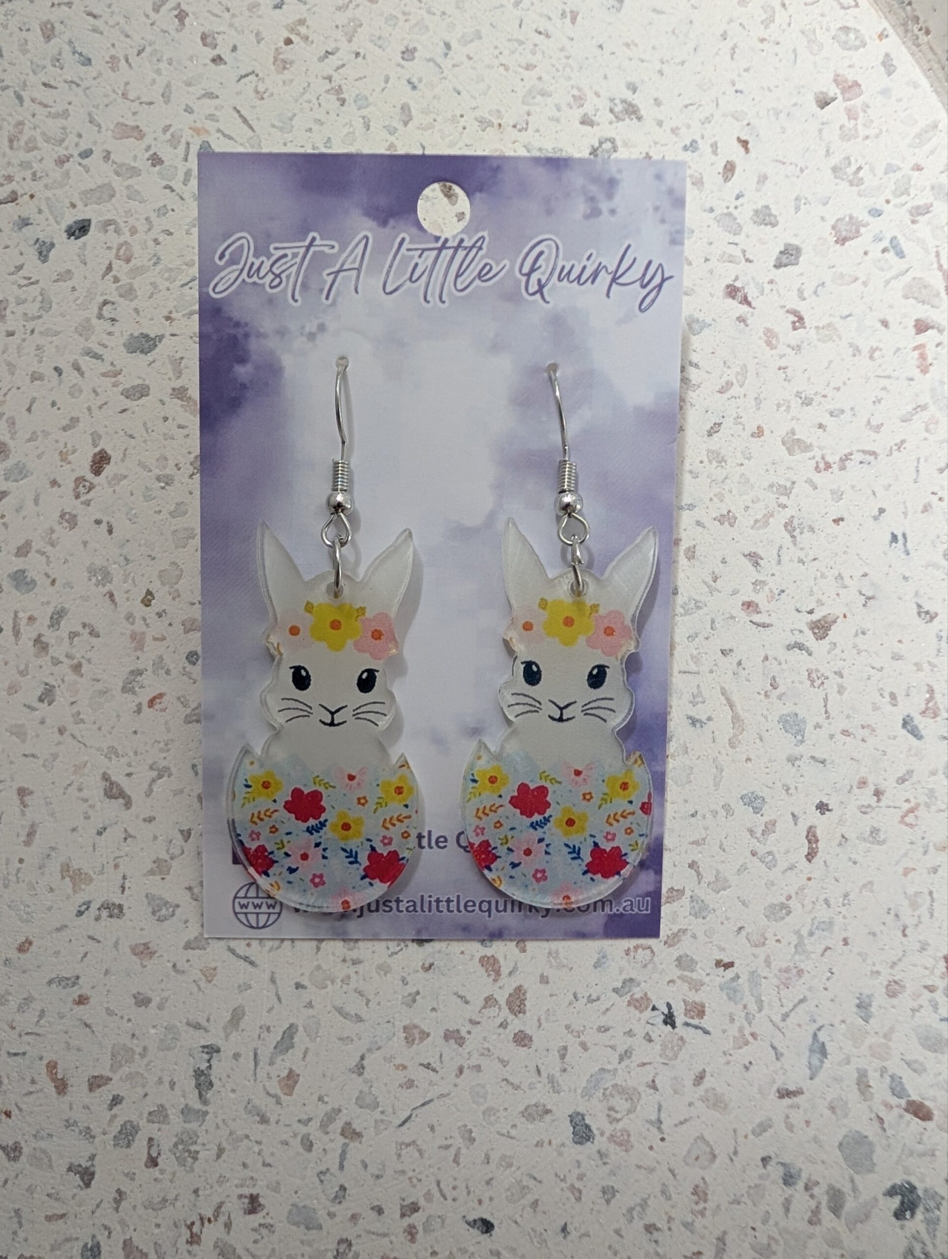 Acrylic Floral White Bunny Inside Easter Egg Hook Dangle Earrings - Image 5