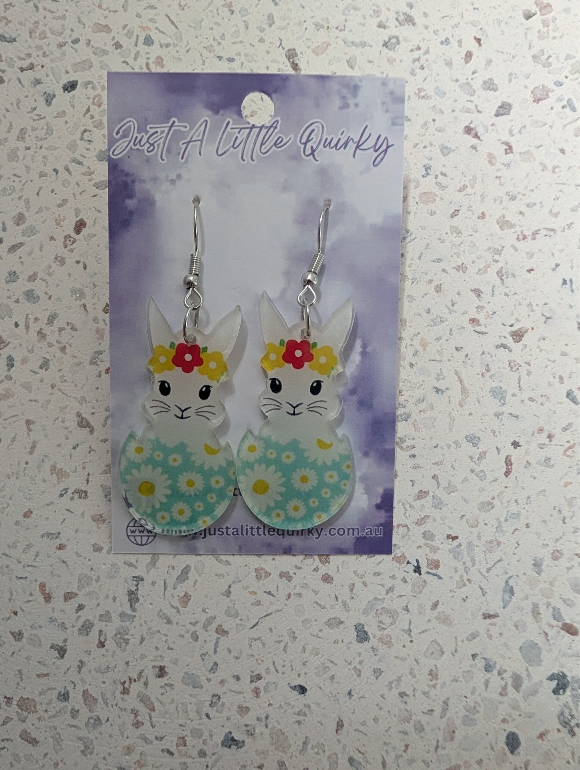 Acrylic Floral White Bunny Inside Easter Egg Hook Dangle Earrings - Image 7