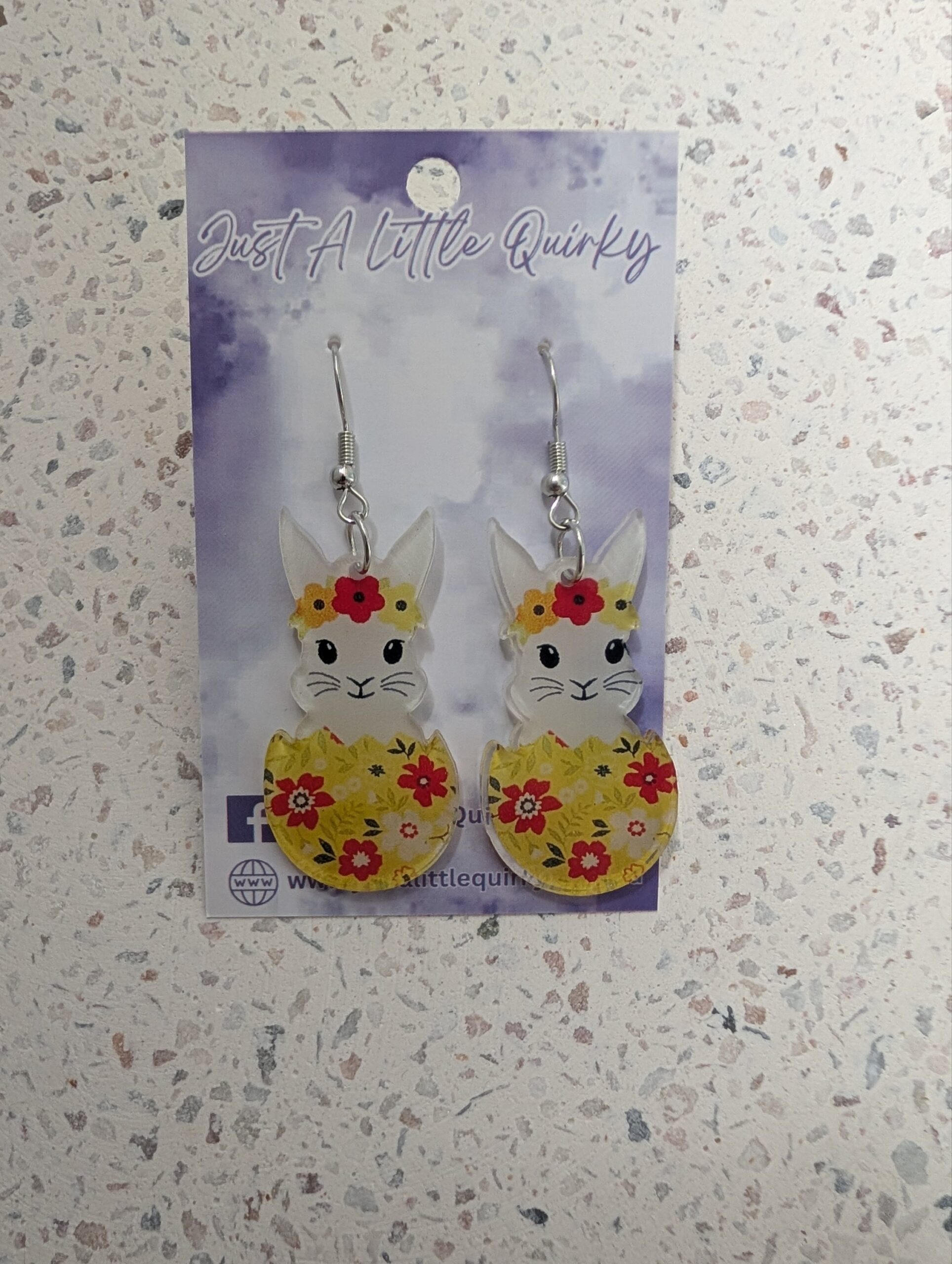 Acrylic Floral White Bunny Inside Easter Egg Hook Dangle Earrings - Image 6