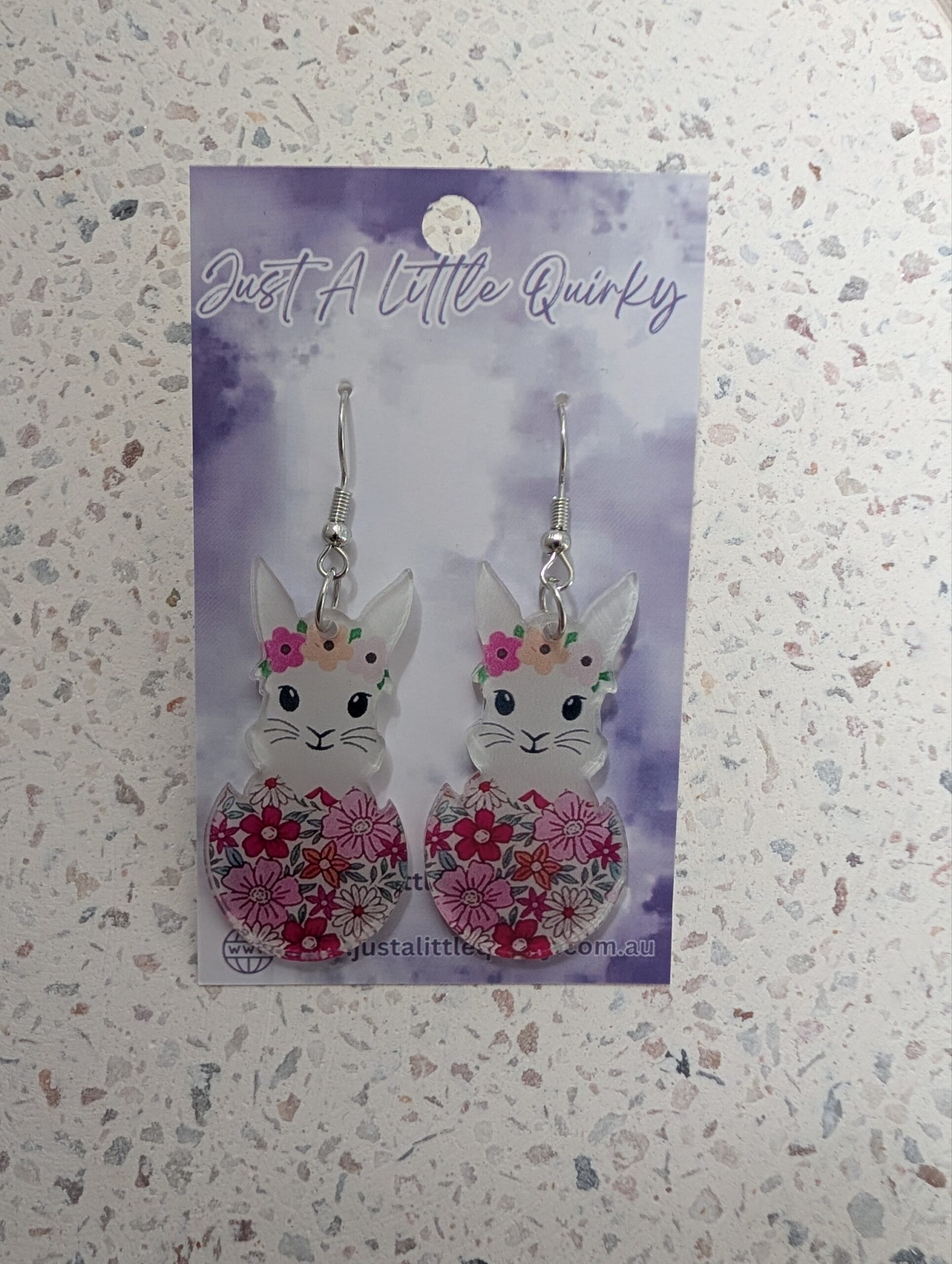 Acrylic Floral White Bunny Inside Easter Egg Hook Dangle Earrings - Image 4