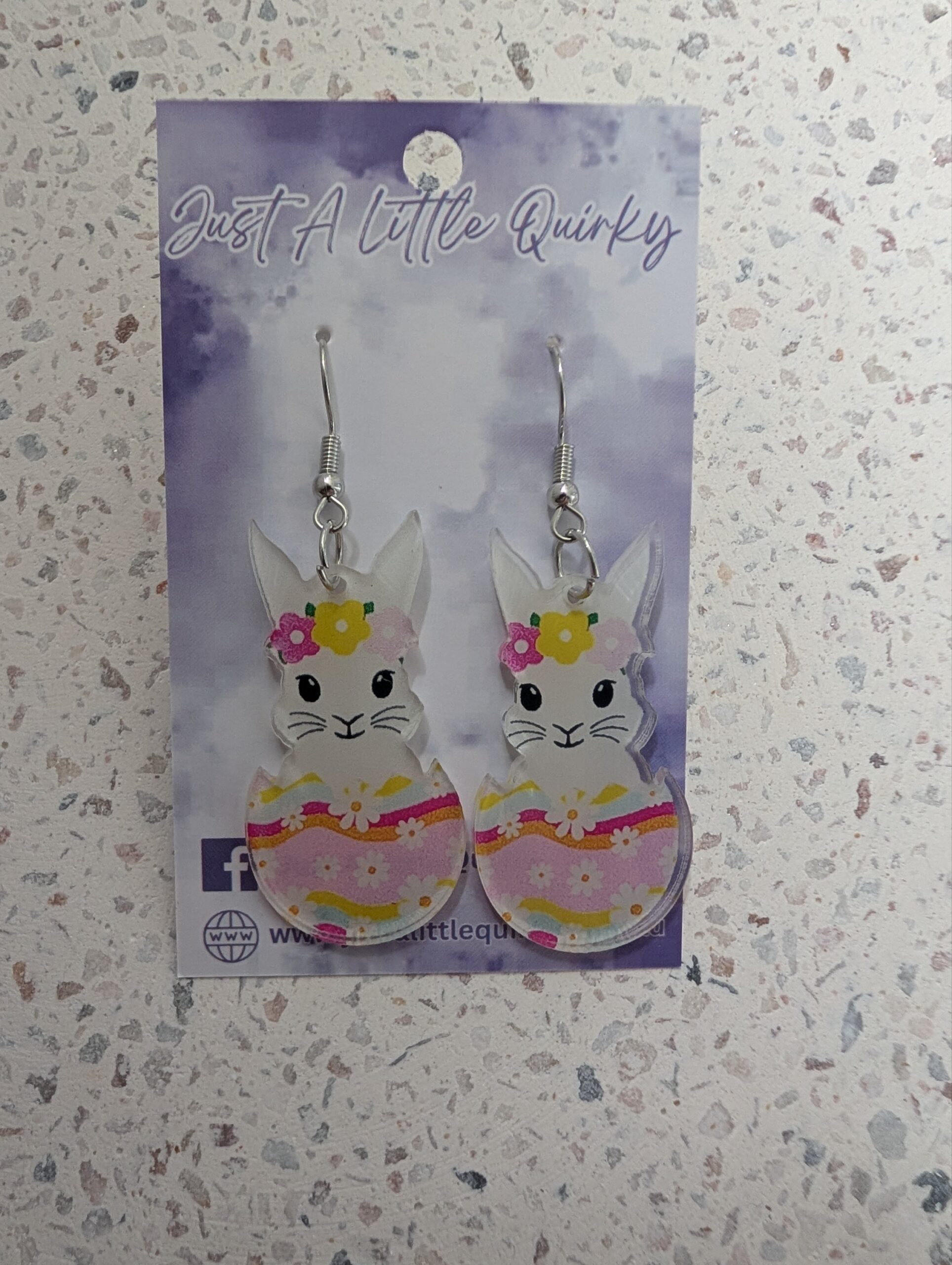 Acrylic Floral White Bunny Inside Easter Egg Hook Dangle Earrings - Image 3