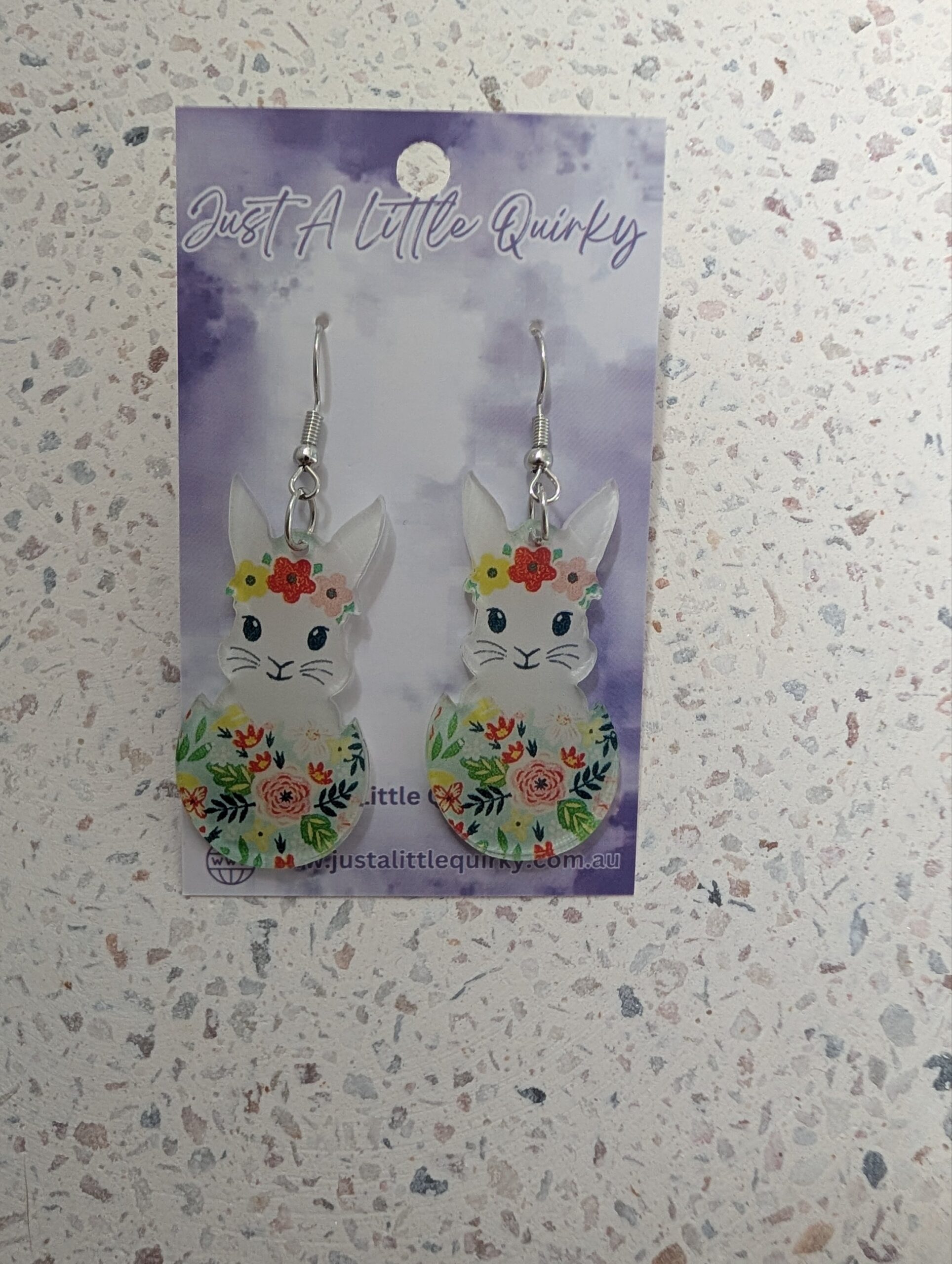 Acrylic Floral White Bunny Inside Easter Egg Hook Dangle Earrings - Image 8
