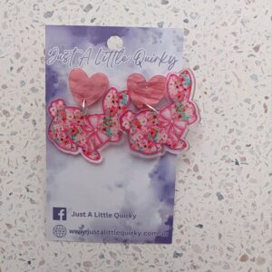 Pink Floral Bunny Acrylic Stud Dangle Earrings