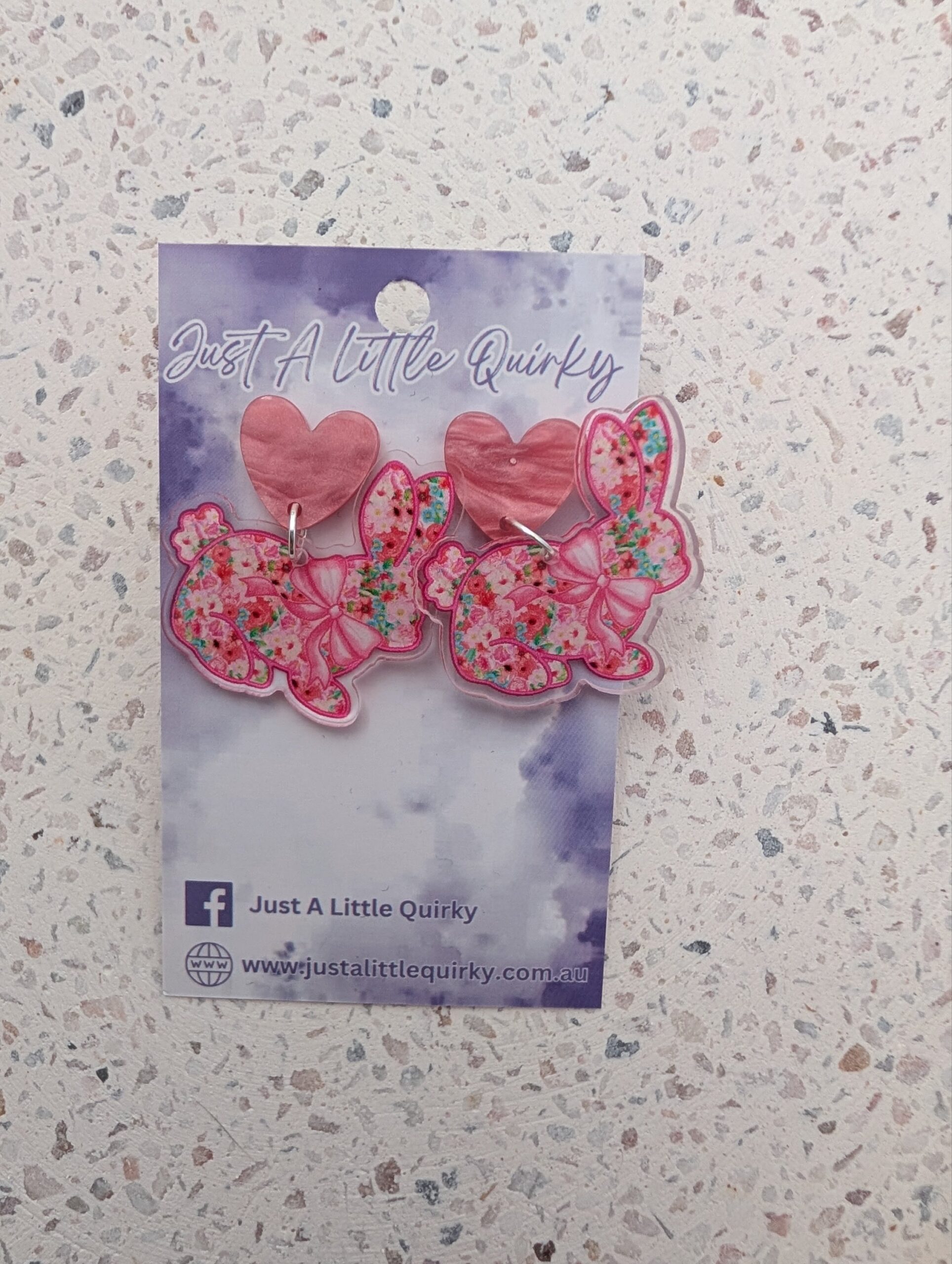 Pink Floral Bunny Acrylic Stud Dangle Earrings